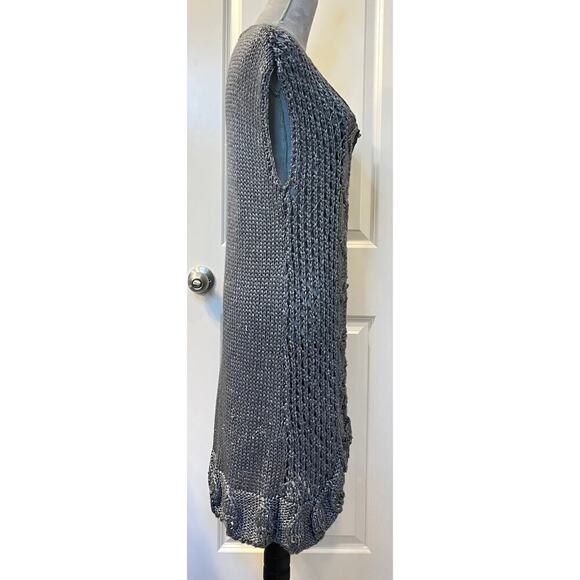 Chico's Womens Longline Duster Cardigan Cable Knit Sleeveless Metallic Gray 2/L - Picture 3 of 9